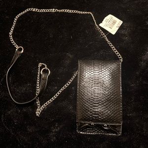 Faux Snakeskin Black Crossbody Cell Phone Holder